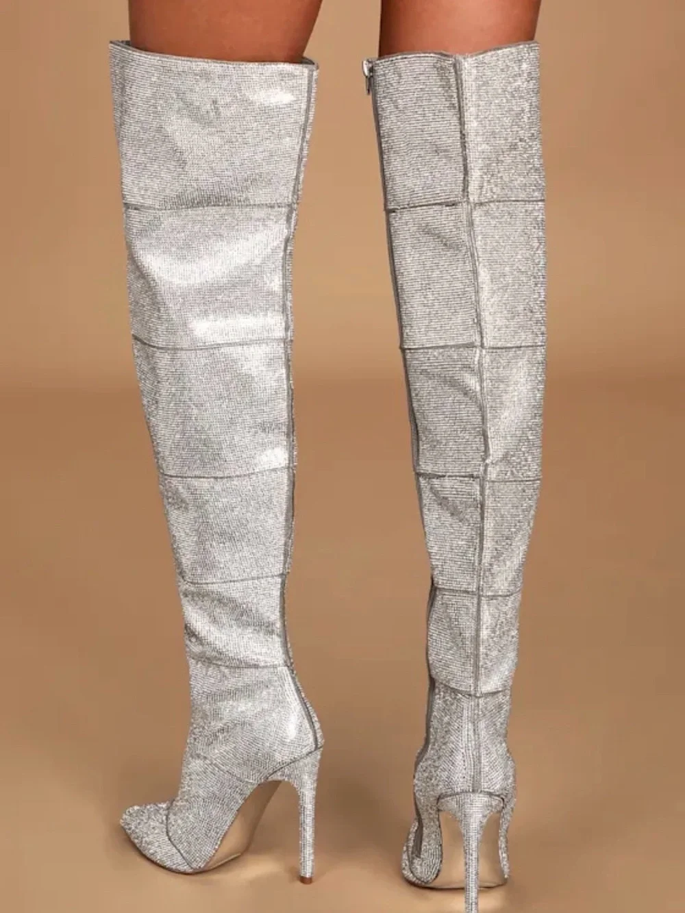 Steve Madden Silver Glitter Over-the-Knee Stiletto Boots
